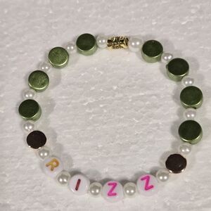 Green and White Beaded Bracelet